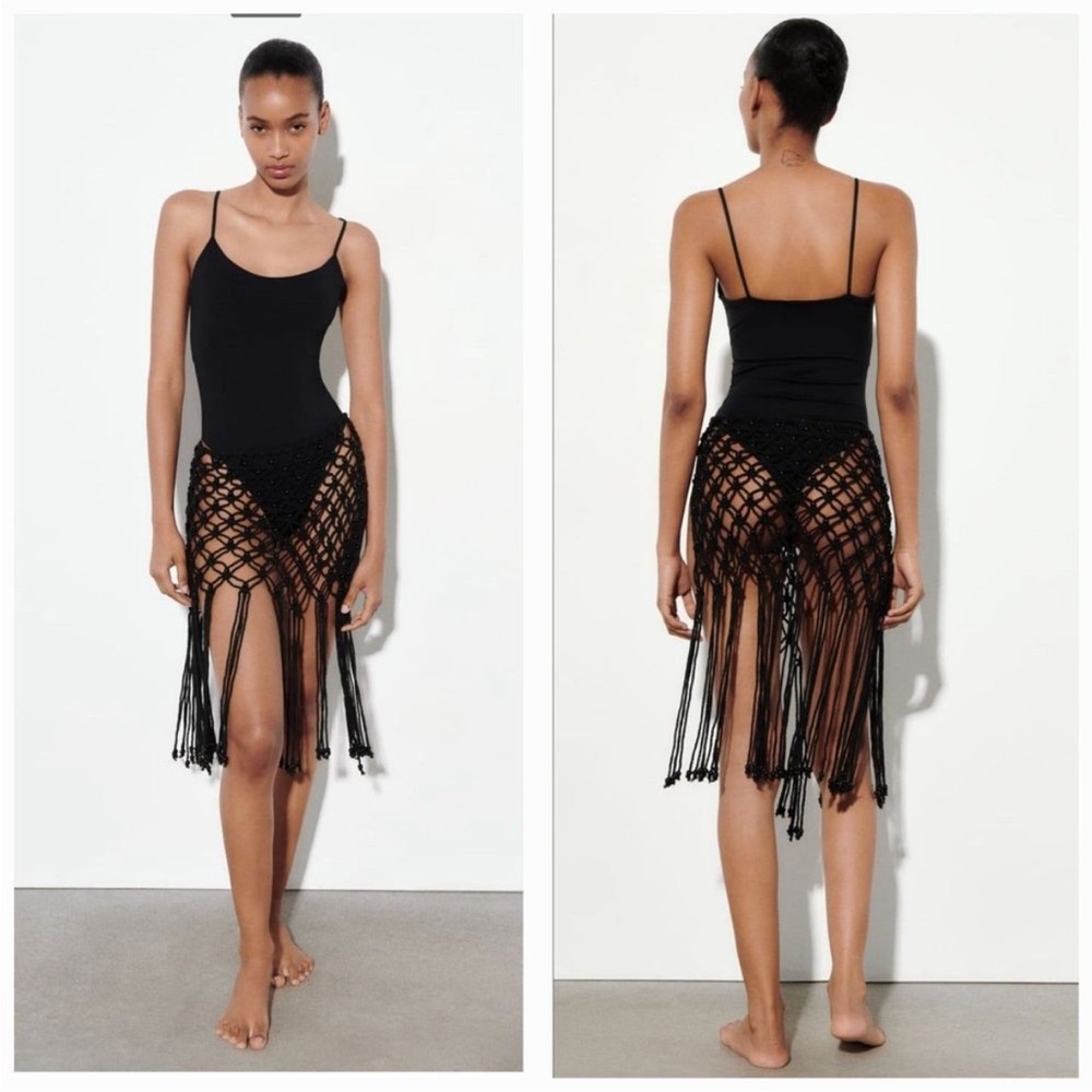 Zara limited edition beaded mesh finged skirt